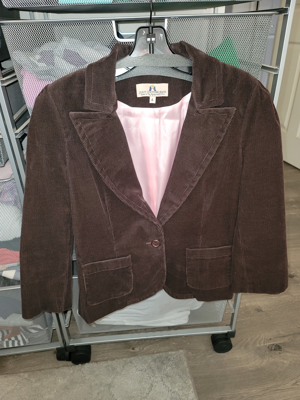 Juicy Couture Chocolate Brown Corduroy Blazer with Pink Lining